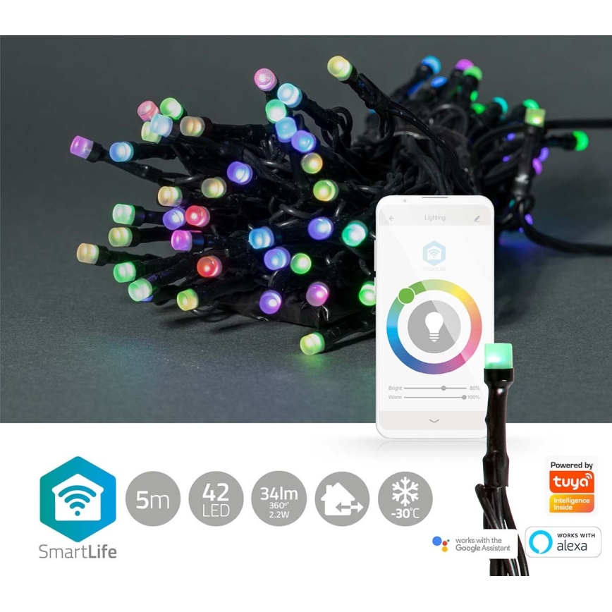Cadena LED RGB para exteriores 42xLED/8 funciones IP65 Wi-Fi Tuya