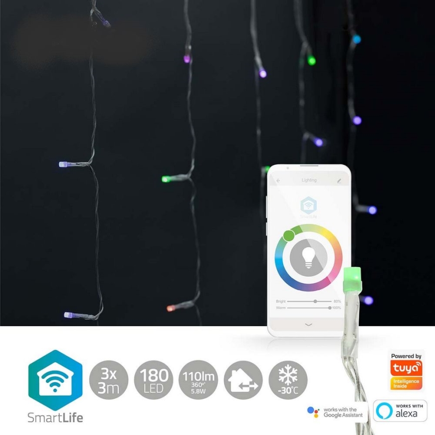 Cortina LED RGB 180 LED/7 funciones 6 m IP65 Wi-Fi Tuya