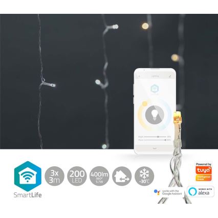 Cortina LED navideña 200xLED/11 funciones 6m IP65 Wi-Fi Tuya blanco cálido a frío