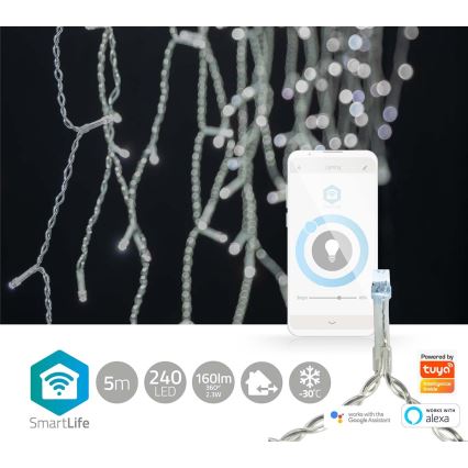Cortina de Navidad LED 240xLED/8 funciones 8m IP65 Wi-Fi Tuya blanco frío
