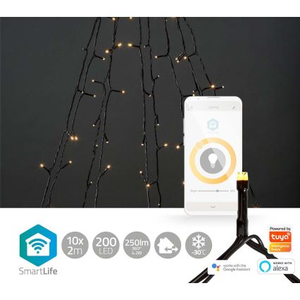 LED Cortina de Navidad para exterior 200xLED/8 funciones 10x2m IP65 Wi-Fi Tuya blanco cálido
