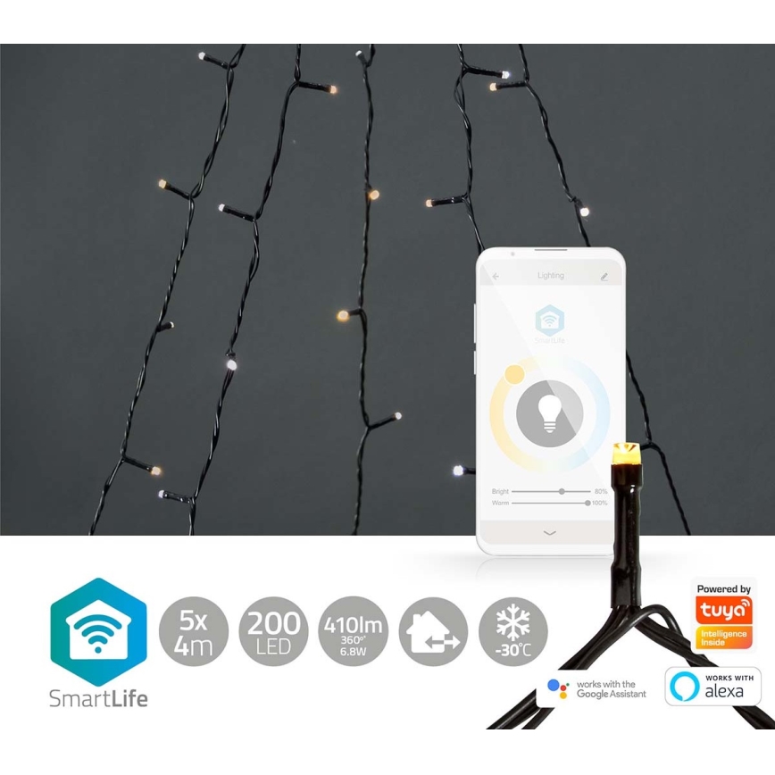 Cortina de Navidad LED para exteriores 200xLED/8 funciones 5x7m IP65 Wi-Fi Tuya blanco cálido a frío