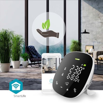 Monitor inteligente de calidad del aire con pantalla LED SmartLife Wi-Fi