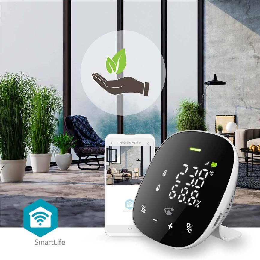 Monitor inteligente de calidad del aire con pantalla LED SmartLife Wi-Fi