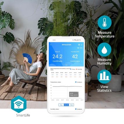 Monitor inteligente de calidad del aire con pantalla LED SmartLife Wi-Fi