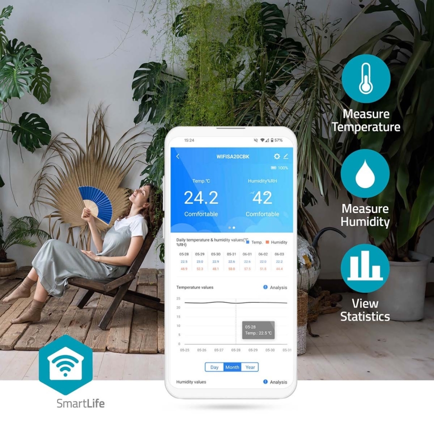 Monitor inteligente de calidad del aire con pantalla LED SmartLife Wi-Fi