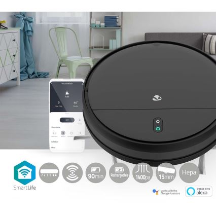 Robot aspirador inteligente con fregona 28W/2500 mAh Wi-Fi negro + control remoto