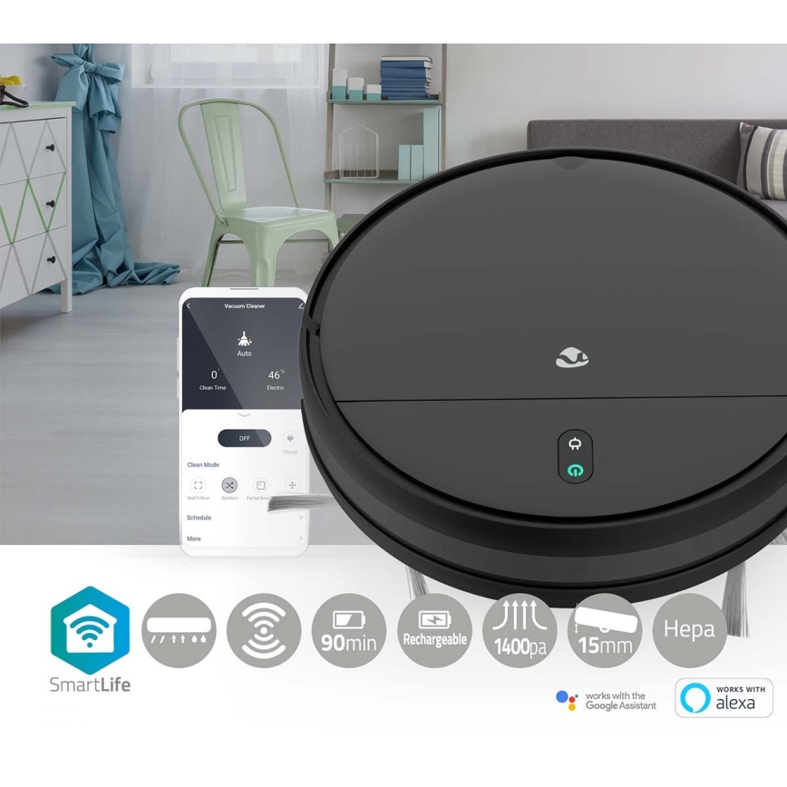 Robot aspirador inteligente con fregona 28W/2500 mAh Wi-Fi negro + control remoto