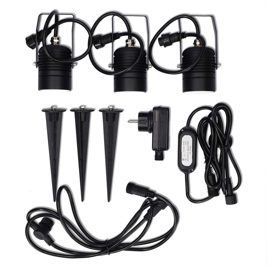 Pack de 3 lámparas LED RGBW regulables para exterior SmartLife LED/3W/230V IP65 Wi-Fi Tuya negras