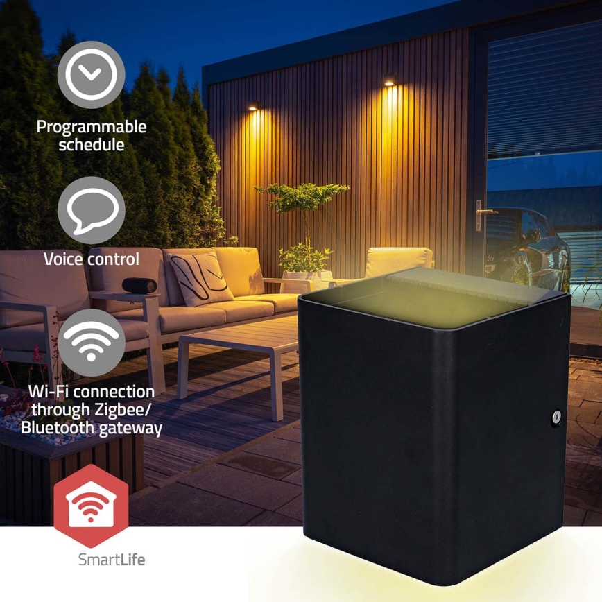 Aplique de pared exterior LED RGBW regulable SmartLife LED/12W/230V IP65 Wi-Fi Tuya negro