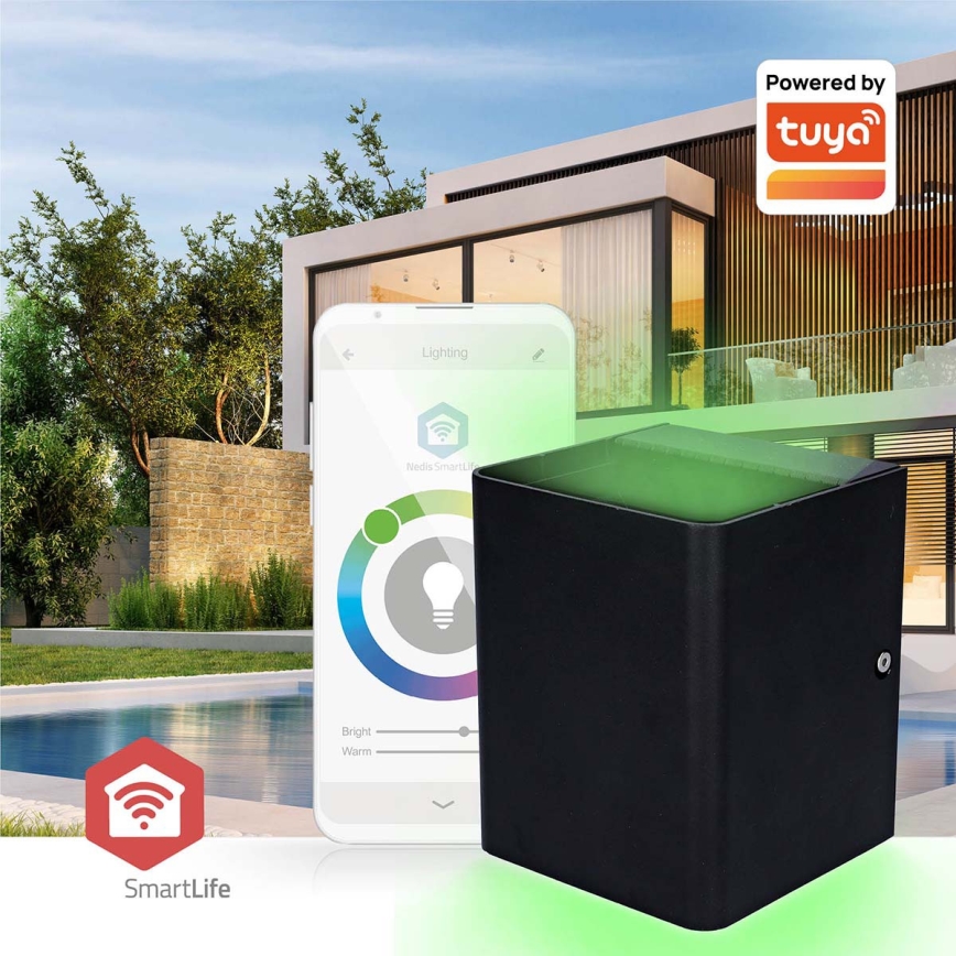 Aplique de pared exterior LED RGBW regulable SmartLife LED/12W/230V IP65 Wi-Fi Tuya negro