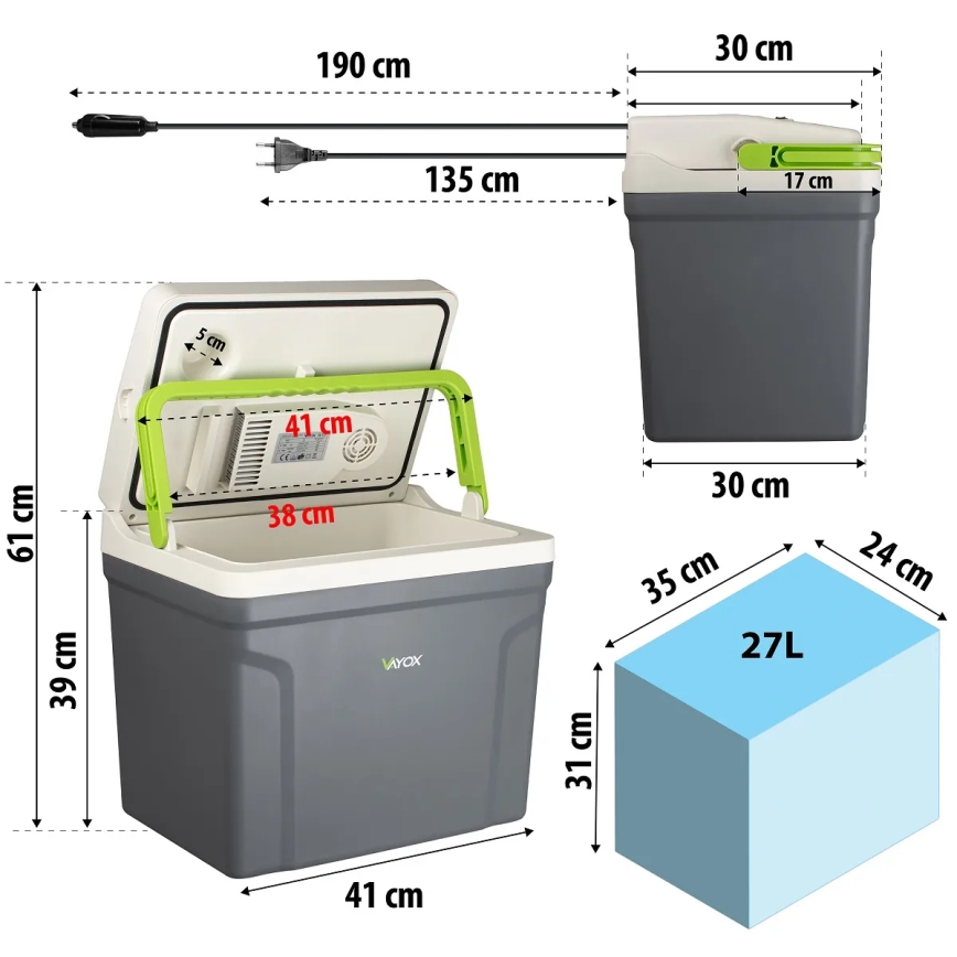 Nevera de viaje con función de calefacción 27 l 230V/12V/24V gris
