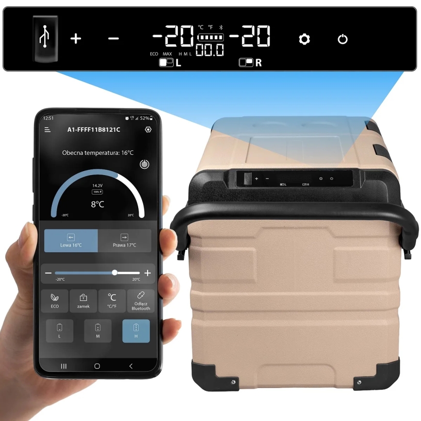 Nevera de viaje con pantalla LCD 39 l 230V/12V/24V marrón