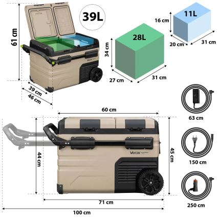 Nevera de viaje con pantalla LCD 39 l 230V/12V/24V marrón