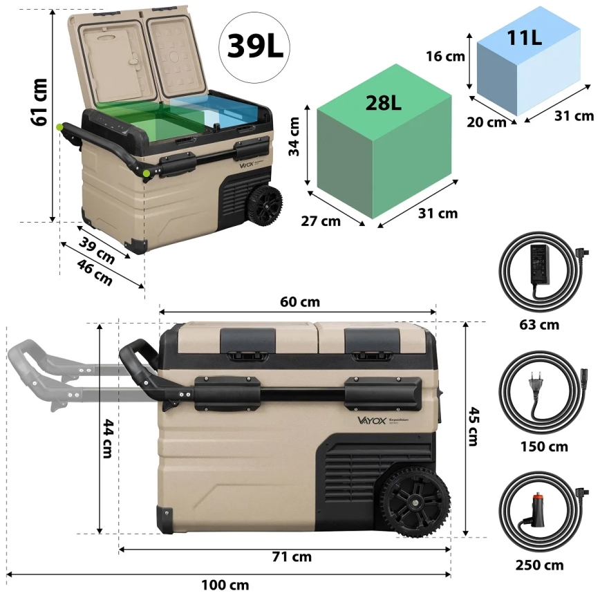 Nevera de viaje con pantalla LCD 39 l 230V/12V/24V marrón