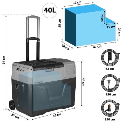 Nevera de viaje con pantalla LCD 40 l 230V/12V/24V negro