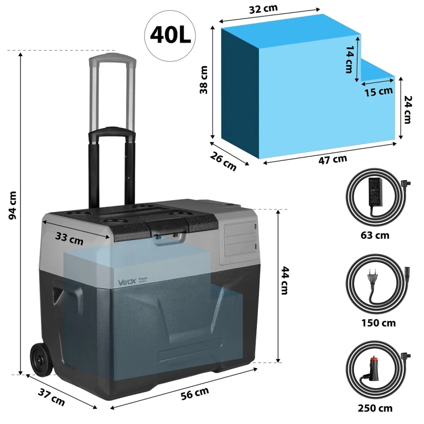 Nevera de viaje con pantalla LCD 40 l 230V/12V/24V negro
