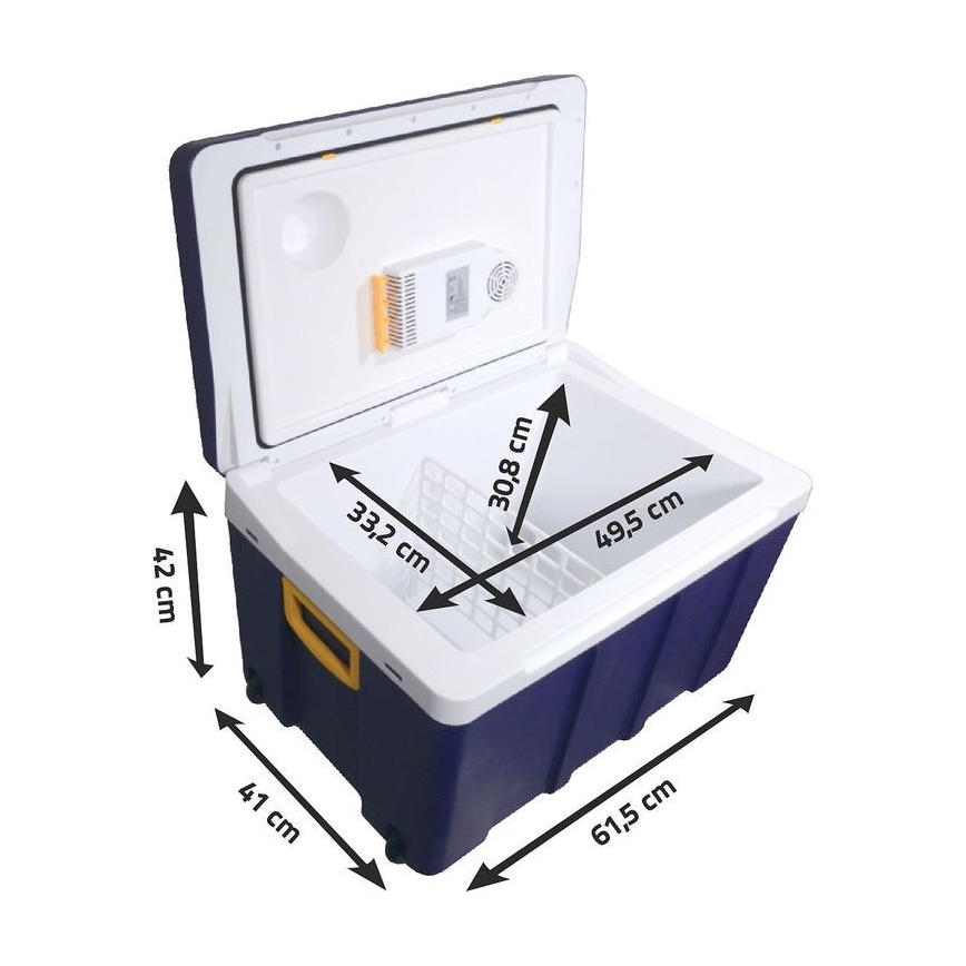 Nevera portátil con ruedas 60W/230/12V 50 l azul/amarillo