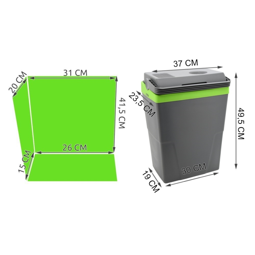 Nevera portátil para coche 22 l 55W/12V/230V gris/verde