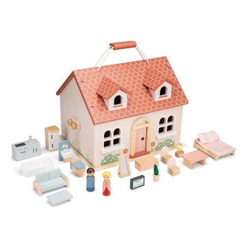 New Classic Toys - Casa de muñecas de madera roja