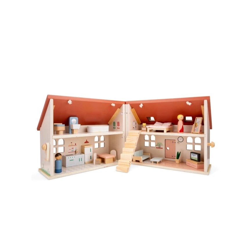 New Classic Toys - Casa de muñecas de madera roja