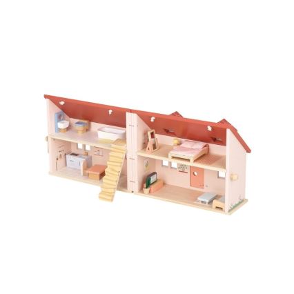 New Classic Toys - Casa de muñecas de madera roja