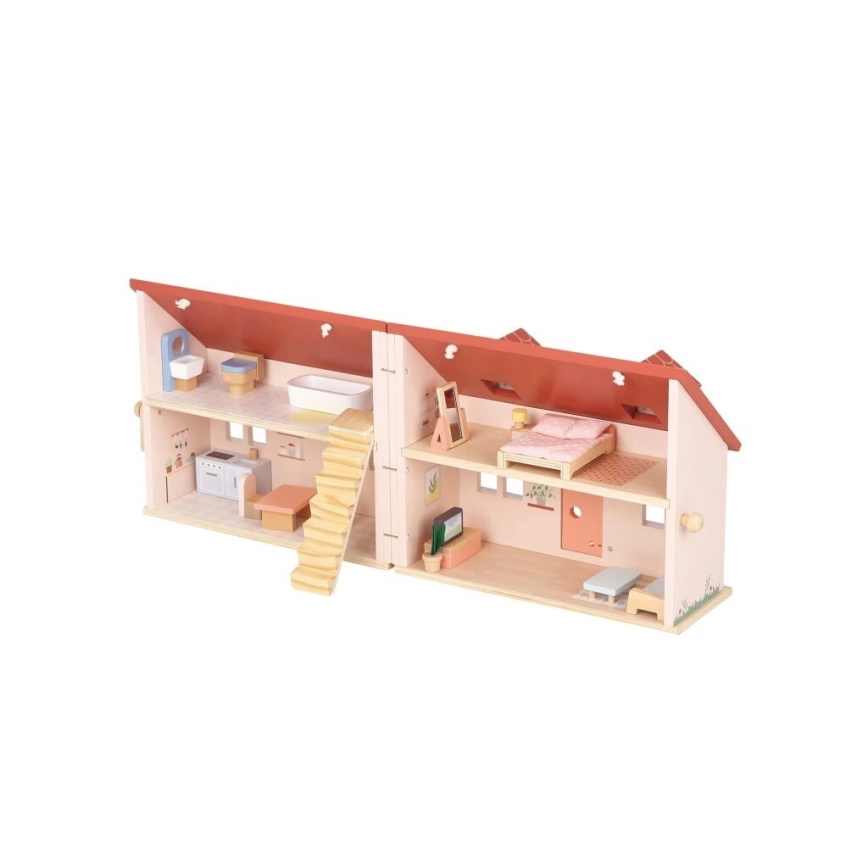 New Classic Toys - Casa de muñecas de madera roja