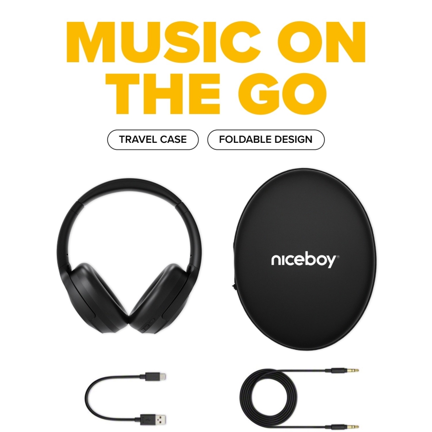 Niceboy Aura 5 ANC - Auriculares inalámbricos con micrófono y cancelación activa de ruido en negro