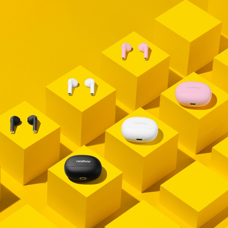 Niceboy Beans 4 - Auriculares inalámbricos 300 mAh + 2x 35 mAh IPX4 rosa