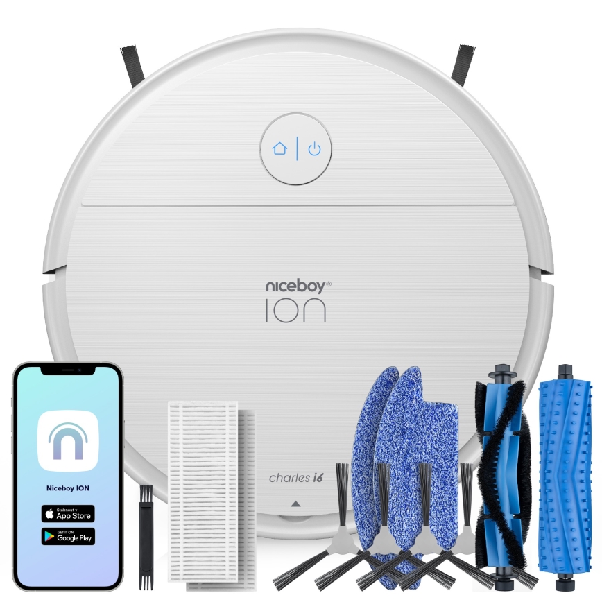 Niceboy ION Charles i6 - Robot aspirador inteligente 2en1 2600 mAh Wi-Fi blanco