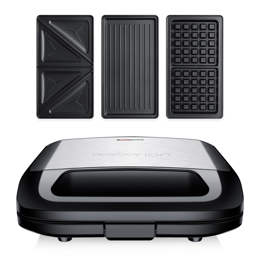 Niceboy ION Snacker S3 - Sandwichera 3en1 750W/230V acero inoxidable/negro