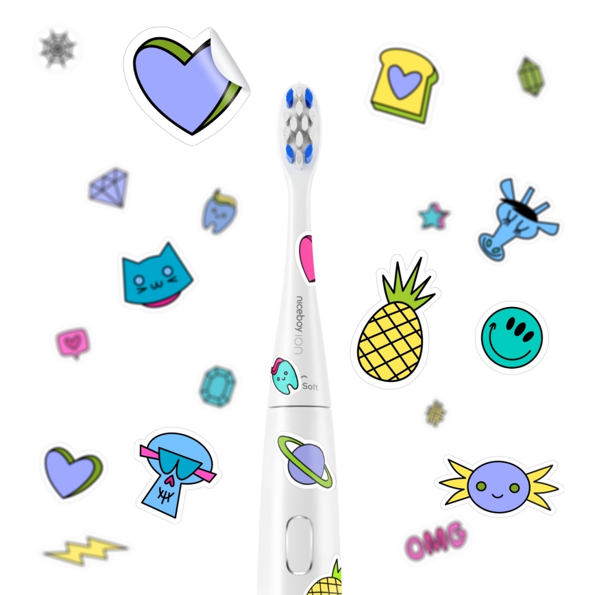 Niceboy ION Sonic Kids - Cepillo de dientes sónico infantil 500 mAh IPX7 blanco
