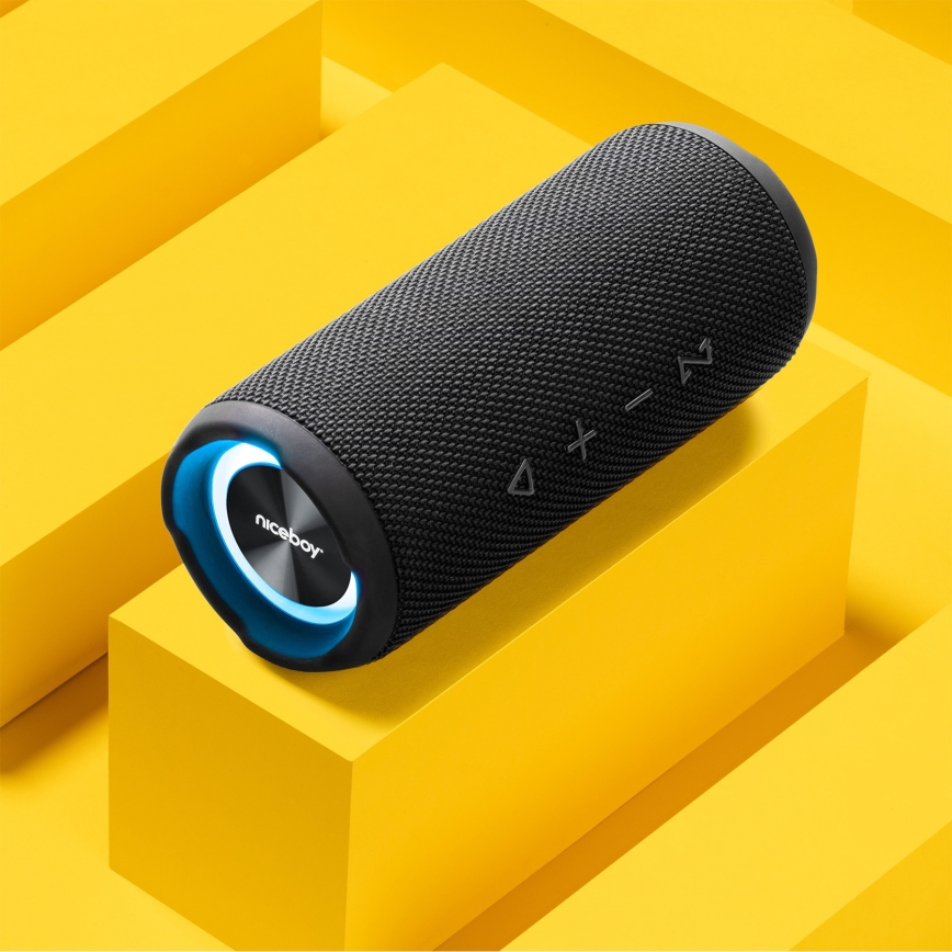 Niceboy Nexus - Altavoz inalámbrico LED con micrófono 26W/4000 mAh IPX6 negro