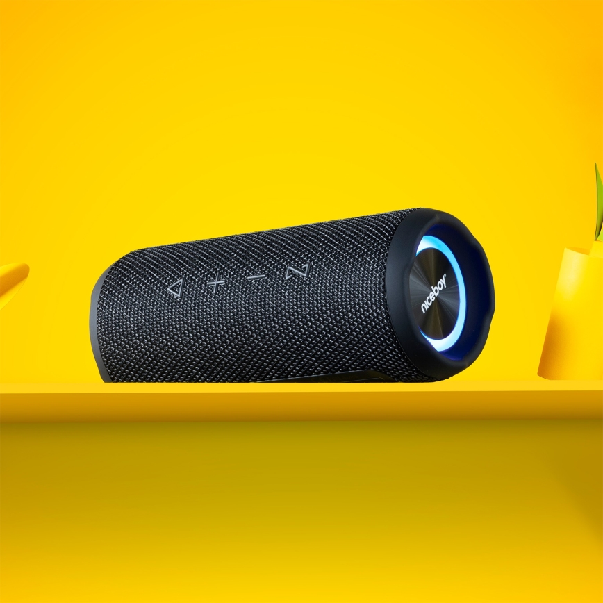 Niceboy Nexus - Altavoz inalámbrico LED con micrófono 26W/4000 mAh IPX6 negro