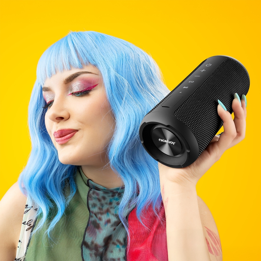 Niceboy Orion - Altavoz inalámbrico LED con micrófono 24W/2200 mAh IPX7 negro