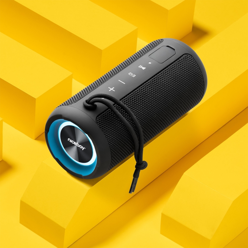 Niceboy Orion - Altavoz inalámbrico LED con micrófono 24W/2200 mAh IPX7 negro