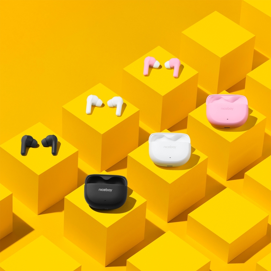 Niceboy Pins 4 - Auriculares inalámbricos con ANC 400 mAh + 2x 50 mAh IPX4 rosa
