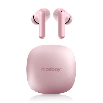 Niceboy Pins 4 PRO - Auriculares inalámbricos con cancelación activa de ruido (ANC), batería 380 mAh + 2 × 35 mAh, IP54, rosa