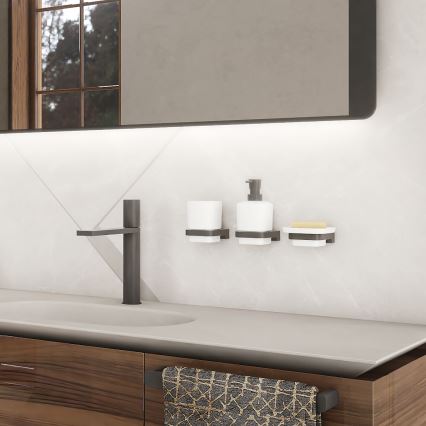 NIMCO MAC 2905831K-T-90 - Dispensador de jabón de pared y soporte para cepillos de dientes MAYA 320 mm blanco/mate negro