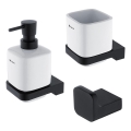 NIMCO MAC set-31K-T-90 - Dispensador de jabón de pared, soporte para cepillos de dientes y gancho de pared MAYA 320 mm blanco/mate negro