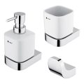 NIMCO NK set-31K-26 - Dispensador de jabón de pared, soporte para cepillos de dientes y gancho de pared NIKAU 320 mm blanco/cromo brillante