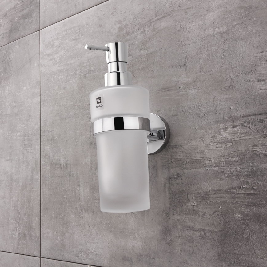NIMCO UN set-31W-26 - Dispensador de jabón de pared, soporte para cepillos de dientes y gancho de pared UNIX 250 mm mate tarros/cromo brillante