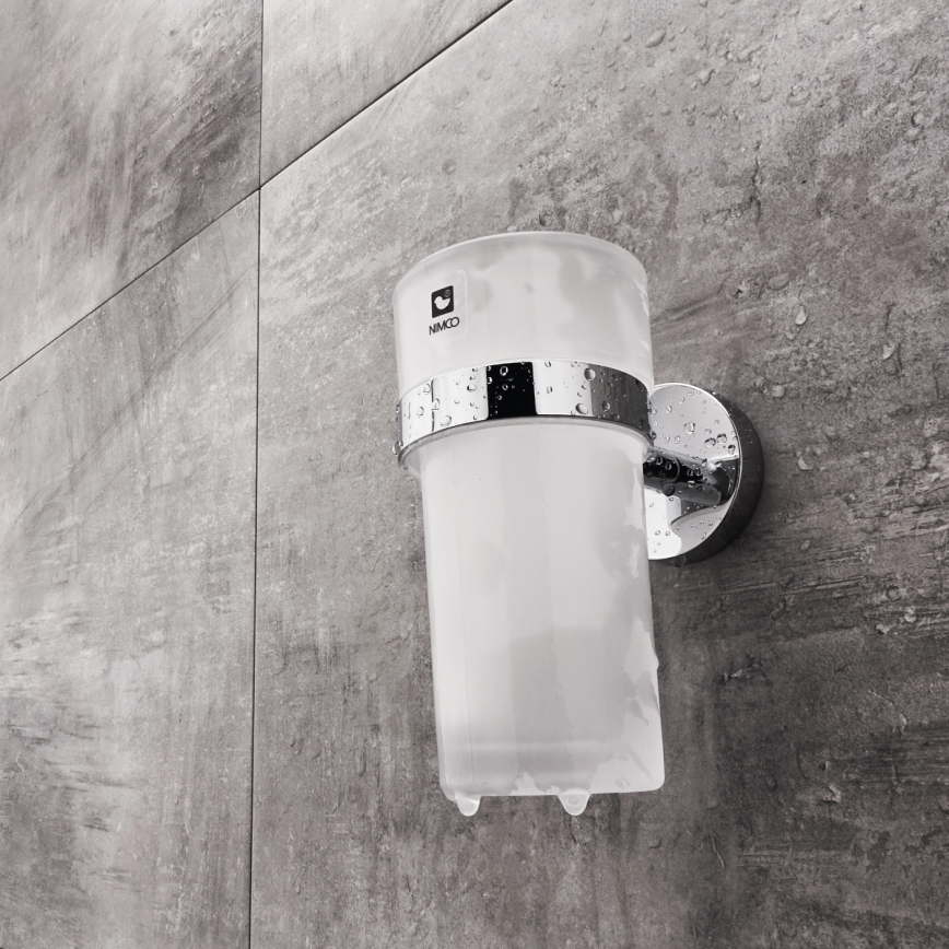 NIMCO UN set-31W-26 - Dispensador de jabón de pared, soporte para cepillos de dientes y gancho de pared UNIX 250 mm mate tarros/cromo brillante