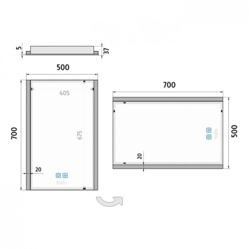 NIMCO ZP 11001VX - Espejo de baño LED retroiluminado regulable/21W/230V 3000-6500K 70x50 cm IP44