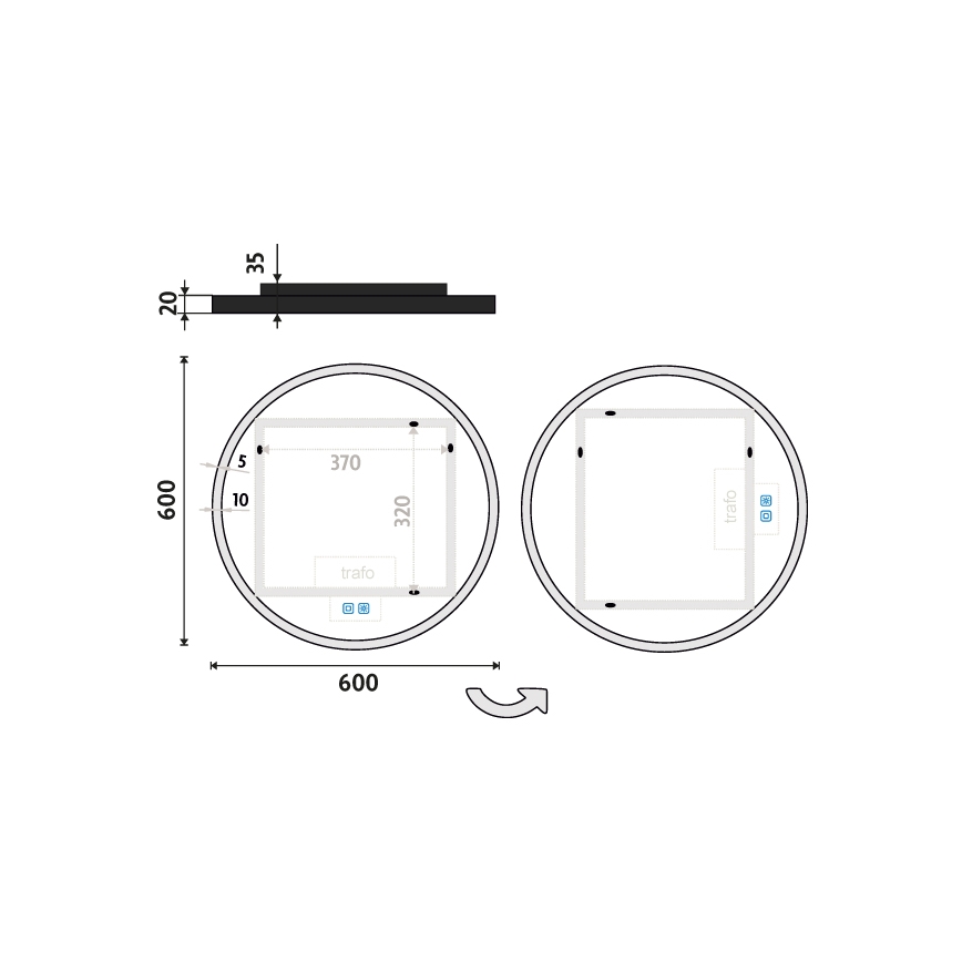 NIMCO ZPC 28000RVX-90 - Espejo de baño retroiluminado LED regulable LED/26W/230V 3000-6500K diámetro 60 cm negro mate IP44