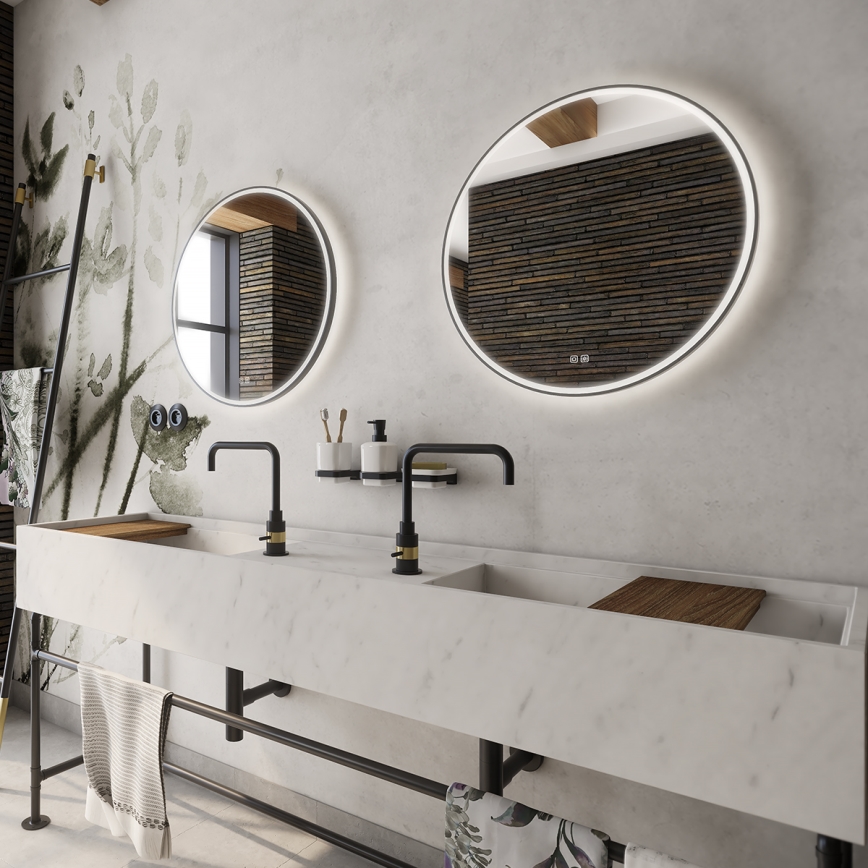 NIMCO ZPC 28001RVX-90 - Espejo de baño retroiluminado LED regulable LED/33 W/230 V 3000–6500 K Ø 70 cm negro mate IP44