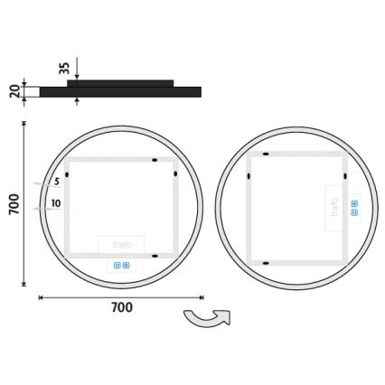 NIMCO ZPC 28001RVX-90 - Espejo de baño retroiluminado LED regulable LED/33 W/230 V 3000–6500 K Ø 70 cm negro mate IP44