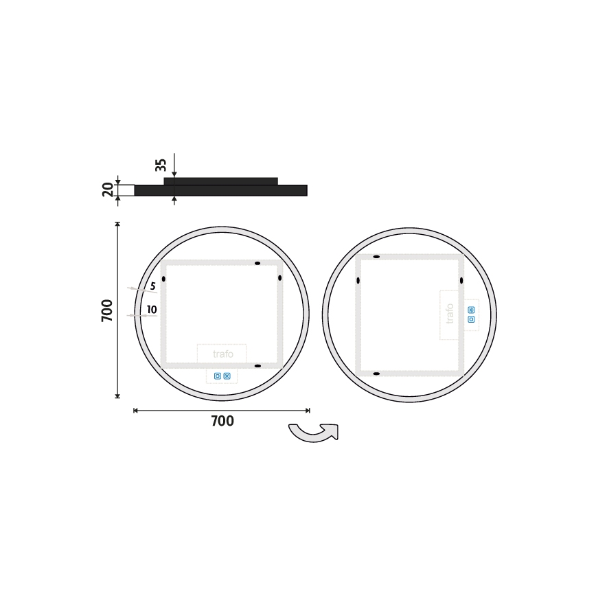 NIMCO ZPC 28001RVX-90 - Espejo de baño retroiluminado LED regulable LED/33 W/230 V 3000–6500 K Ø 70 cm negro mate IP44