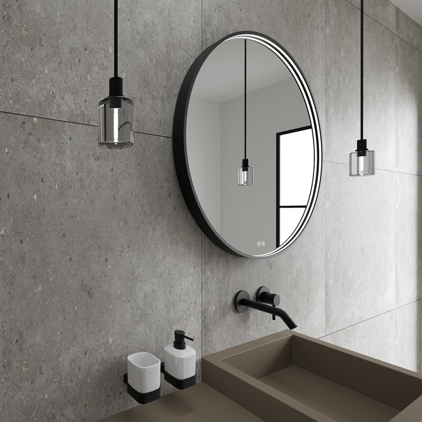 NIMCO ZPC 31000RVX-90 - Espejo de baño retroiluminado LED regulable / 20 W / 230 V / 3000–6500 K / Ø 60 cm / negro mate / IP44