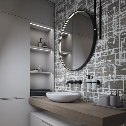 NIMCO ZPC 31000RVX-90 - Espejo de baño retroiluminado LED regulable / 20 W / 230 V / 3000–6500 K / Ø 60 cm / negro mate / IP44